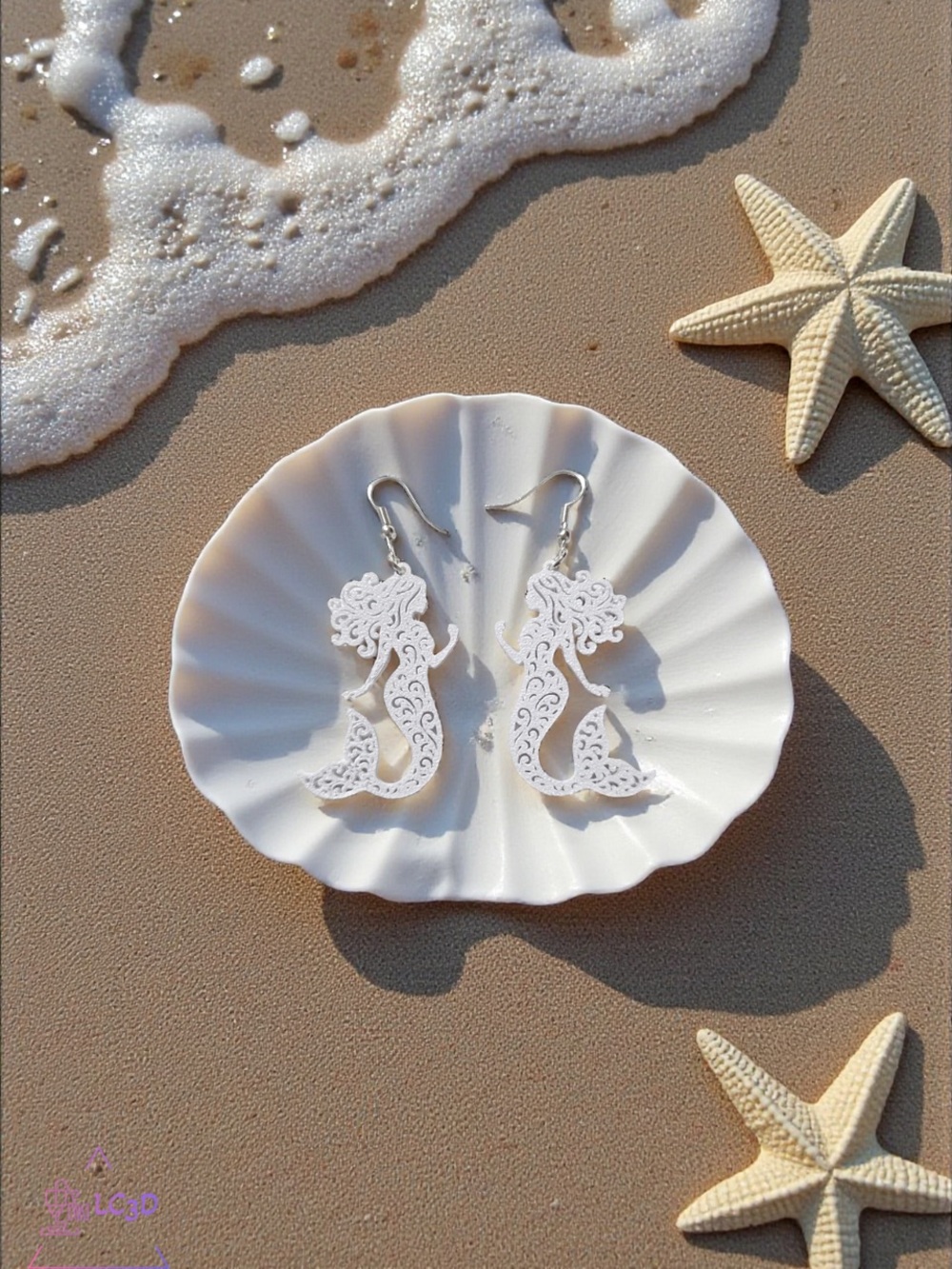 White Mermaid Silhouette Dangle Earrings - Elegant Women's Jewelry